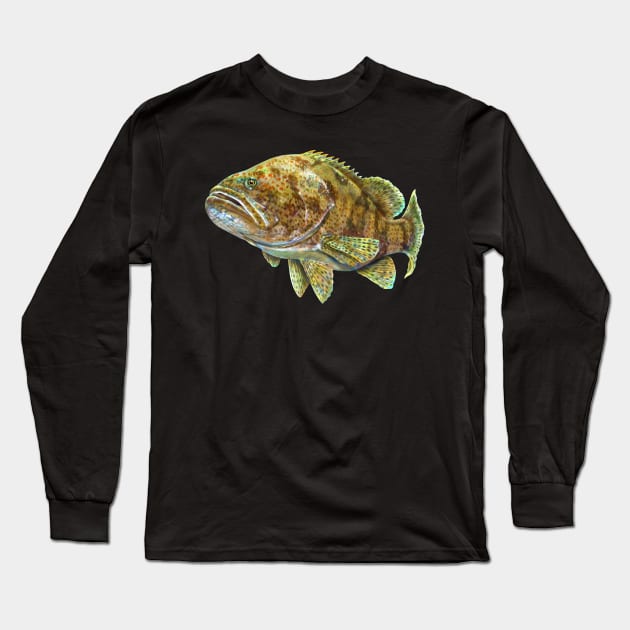 Atlantic Grouper Long Sleeve T-Shirt by Tim Jeffs Art